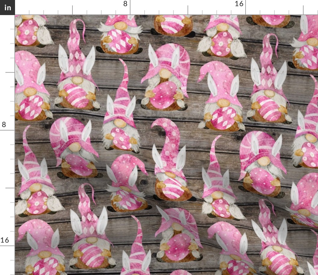 Pink Bunny Gnomes on Barnwood - medium scale