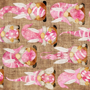 Pink Bunny Gnomes on Burlap Rotated - large scale