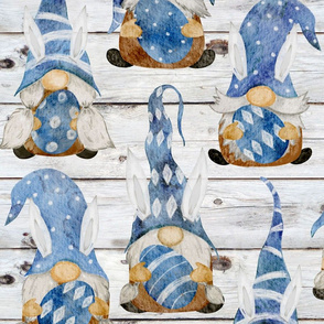 Blue Bunny Gnomes on Shiplap - large scale