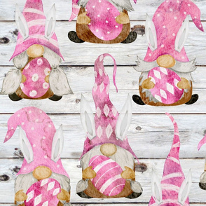 Pink Bunny Gnomes on Shiplap - large scale