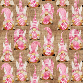 Pink Bunny Gnomes on Burlap - medium scale