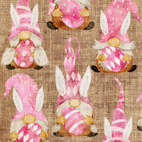 Pink Bunny Gnomes on Burlap - large scale