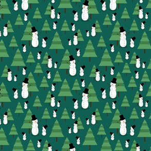 Snowmen big green background