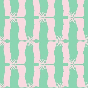 Heron's Flying in Two Directions in Green on Pink,Medium, ROTATED