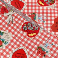 Vintage Heart Valentines on Gingham Linen - medium scale