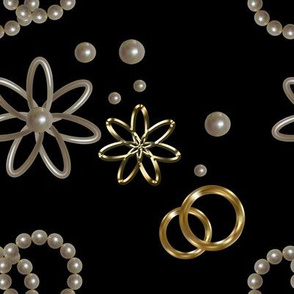  Pearls and gold on a black background