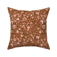 Flower buds Earthy floral watercolor Copper Brown Small