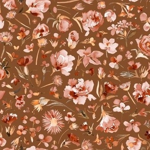 Flower buds Earthy floral watercolor Copper Brown Small