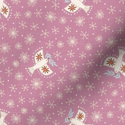 m - birds on mauve pink - Nr.5. Coordinate for Peaceful Forest - 15"x 7.5" as fabric / 12"x 6" as wallpaper 