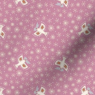 s - birds on mauve pink - Nr.5. Coordinate for Peaceful Forest - 10.5"x5.25" as fabric / 6"x 3" as wallpaper 