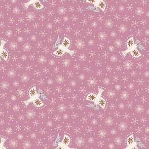 s - birds on mauve pink - Nr.5. Coordinate for Peaceful Forest - 10.5"x5.25" as fabric / 6"x 3" as wallpaper 