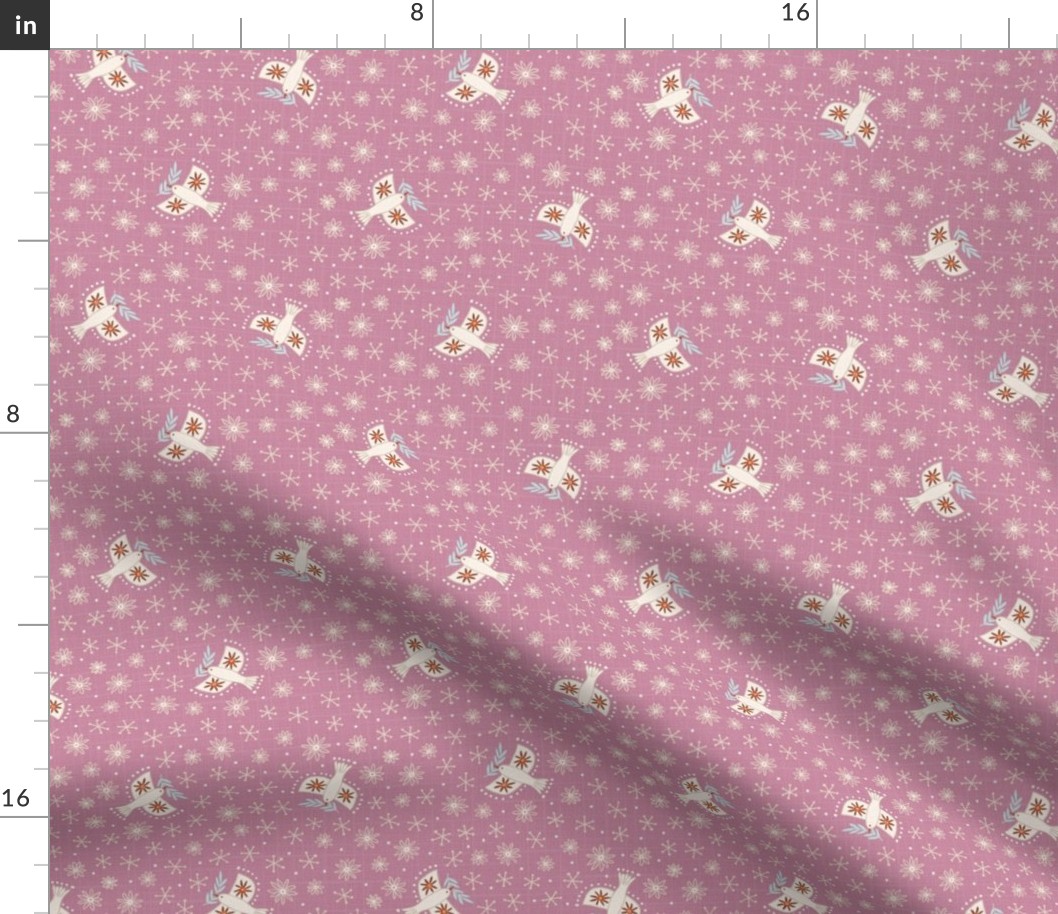 s - birds on mauve pink - Nr.5. Coordinate for Peaceful Forest - 10.5"x5.25" as fabric / 6"x 3" as wallpaper 