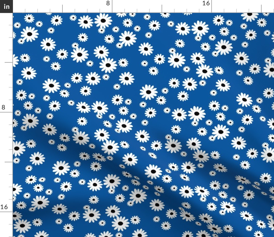 Summer day daisies minimal abstract Scandinavian boho style nursery girls eclectic blue white black retro