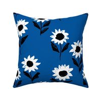 Messy sunflower garden daisy blossom and flower leaves boho nursery Scandinavian style eclectic blue white black girls JUMBO