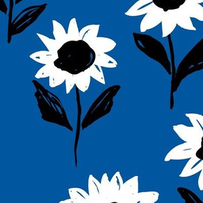 Messy sunflower garden daisy blossom and flower leaves boho nursery Scandinavian style eclectic blue white black girls JUMBO