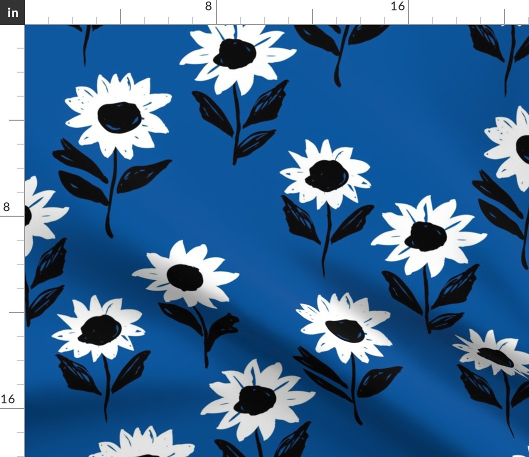 Messy sunflower garden daisy blossom and flower leaves boho nursery Scandinavian style eclectic blue white black girls JUMBO