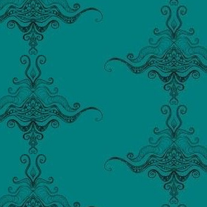 Curly texture damask Black on teal