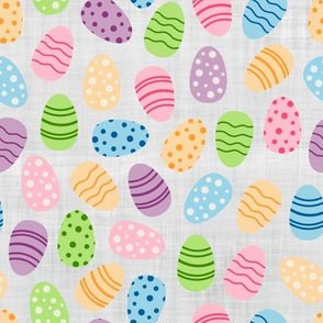 Multi Colored Easter Eggs on Light Grey Linen