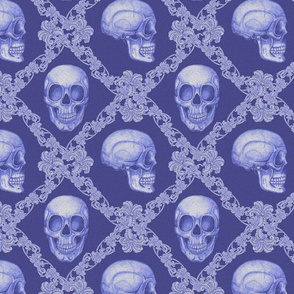 Skull damask blue 8x8