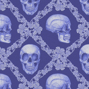 Skull damask blue 12x12