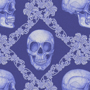 Skull damask blue 16x16