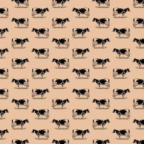 Vintage Holstein Cows in Black with a Light Brown Beige Background (Mini Scale) 