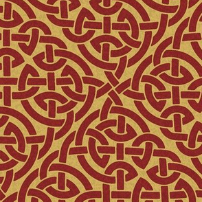 Celtic knot allover, red on amber-gold
