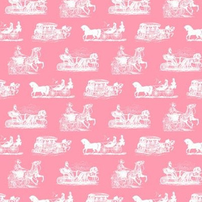 Antique Horse Drawn Carriages in White with a Pink Background (Mini Scale) 