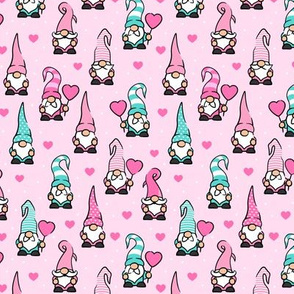 (med scale) Valentine Gnomes - pink and teal on pink - cute gnomes - LAD20BS