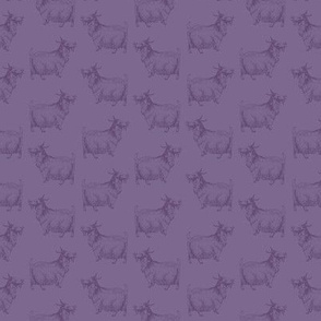 Vintage Goat with Leaf Antique Pattern in Monotone Purple (Mini Scale)