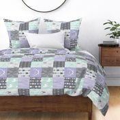 Patchwork Deer Little One - mint, lilac and grey rotated