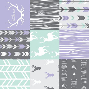 Patchwork Deer Little One - mint, lilac and grey rotated