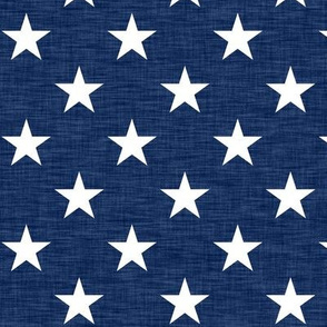 White stars on navy blue linen