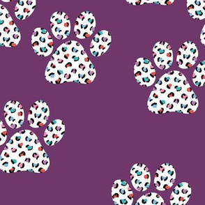 Wild cats and leopard paws animal print design colorful kids nursery purple
