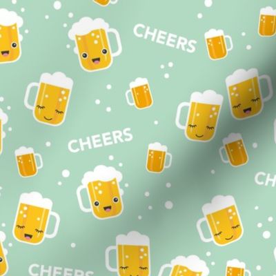 Cheers for beers party drinks traditional german Oktoberfest beer holiday illustration kawaii design mint  LARGE