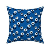 Messy sunflower garden daisy blossom and flower leaves boho nursery Scandinavian style eclectic blue white black 