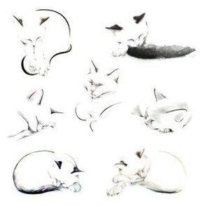 Minimalist Sleeping Cats on White