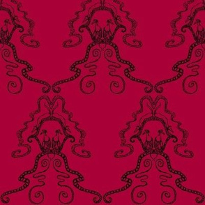 Sighthound Damask 2 Black on red