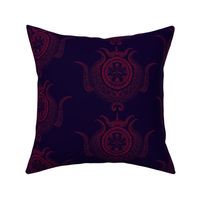 Hearts & Gumleaves Damask Red on deep violet