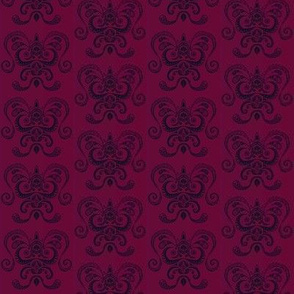 Wibbly wobbly damask Black on ruby