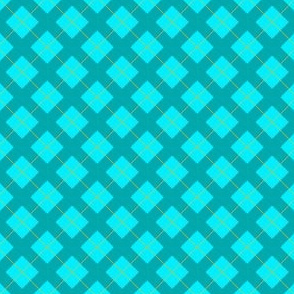 argyle in aqua, teal and gold - small scale