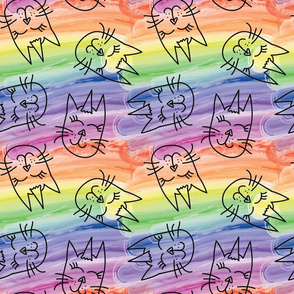 Watercolor Rainbow Unicorn Kitty Repeat