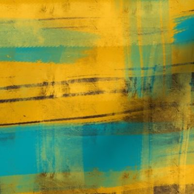 Abstract paint brush plaid texture (golden yellow and teal)