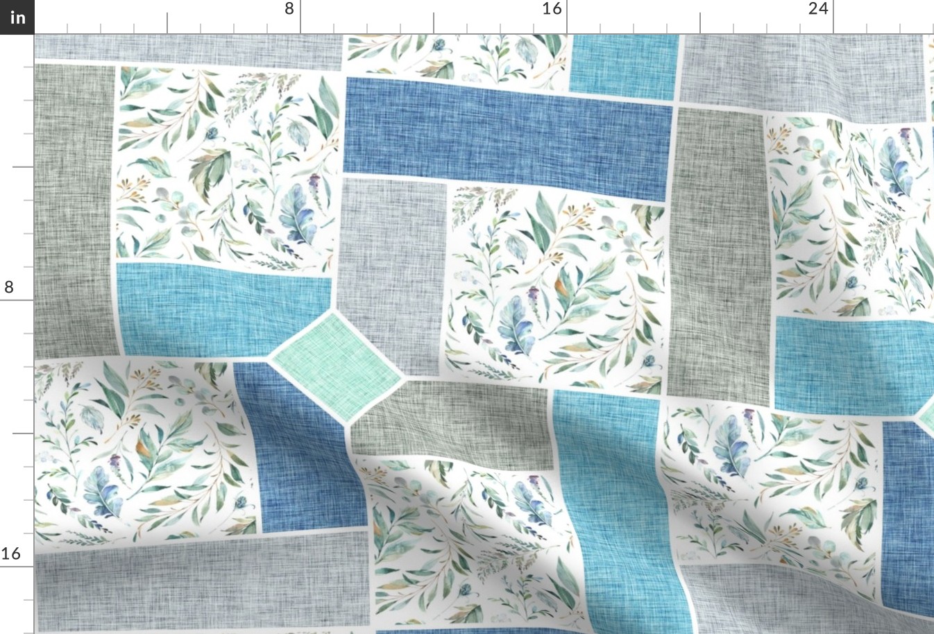 Wild Flora Patchwork Quilt Top – Cheater Quilt Bedding, Pattern F