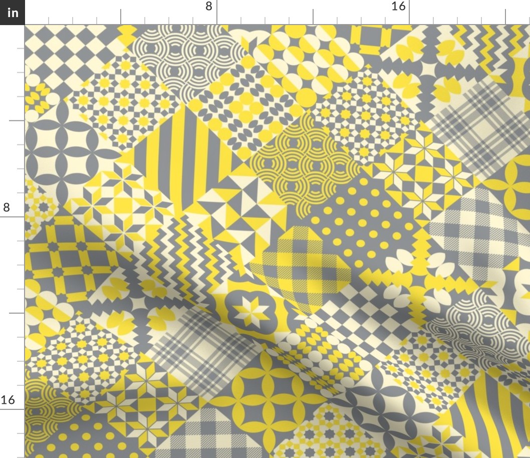 Patchwork diagonal quilt yellow grey Wallpaper