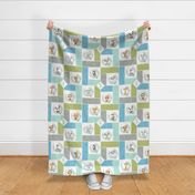 Animal Kingdom Blanket Quilt – Jungle Safari Animals Blanket, Patchwork Quilt A2, blue green mint + gray