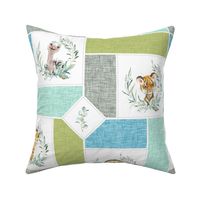 Animal Kingdom Blanket Quilt – Jungle Safari Animals Blanket, Patchwork Quilt A2, blue green mint + gray