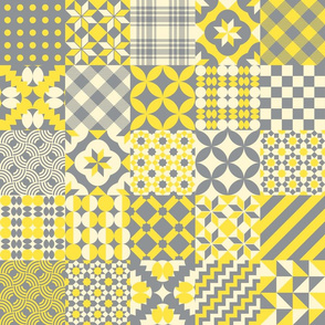 Quilt yellow gray geometrics square patchwork