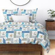 Animal Kingdom Blanket Quilt – Jungle Safari Animals Blanket, Patchwork Quilt B2, blue + gray