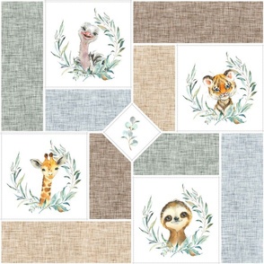 Animal Kingdom Blanket Quilt – Jungle Safari Animals Blanket, Patchwork Quilt D2, brown + gray